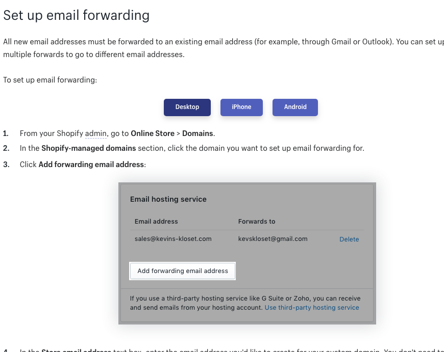 shopify email forwarding
